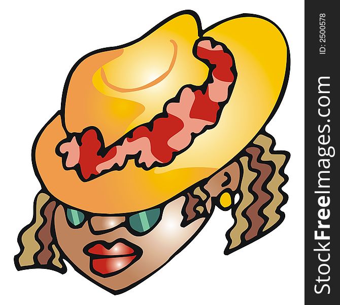 Art illustration: black woman with a hat