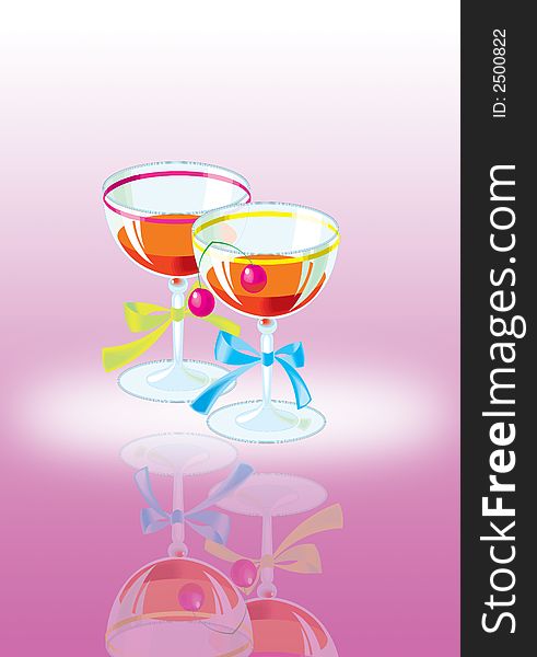 Illustration of different summer drinks on a table. Illustration of different summer drinks on a table