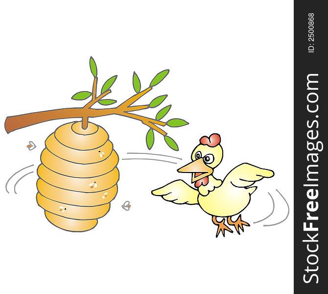 Cartoon illustration: the bee chicken