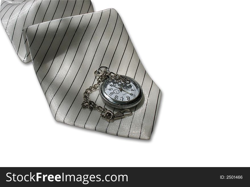 Tie and watch on a white background