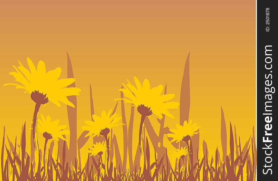 Grunge illustrated flower and grass field. Grunge illustrated flower and grass field