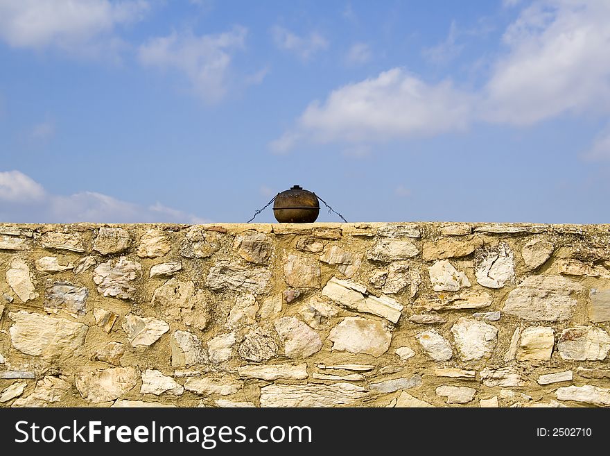 An ancient lantern on the castle wall.