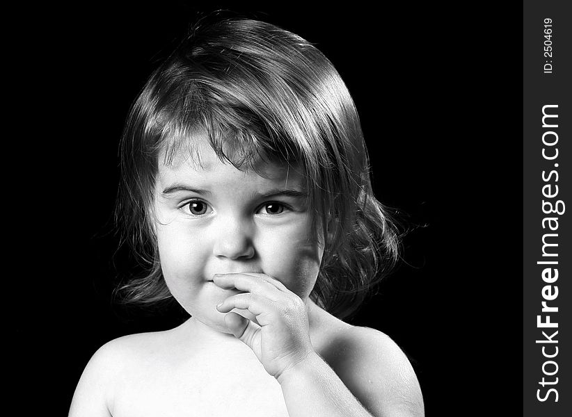 Child with Timid Look in Monochrome. Child with Timid Look in Monochrome