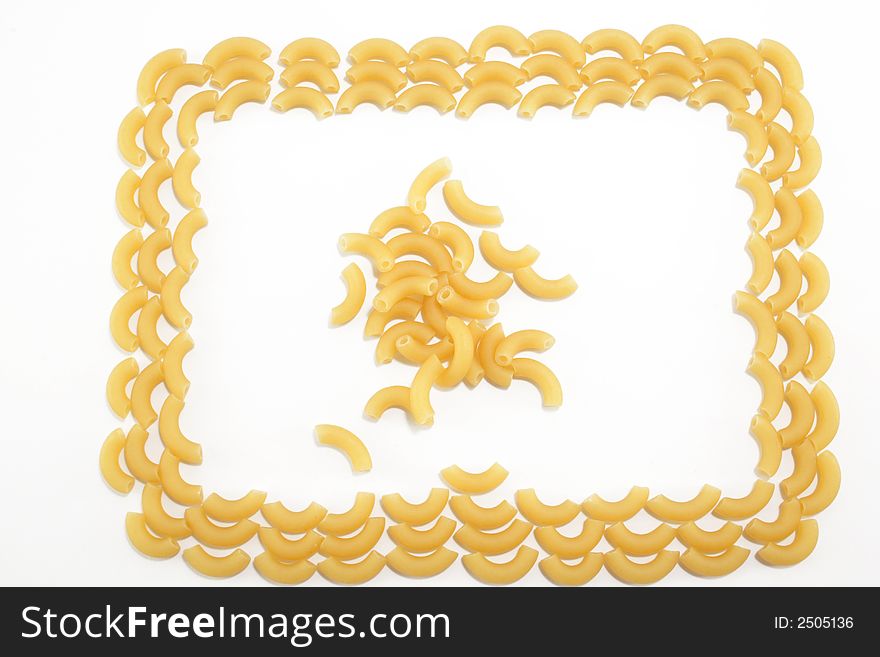 Uncooked little noodle- frame on the white background