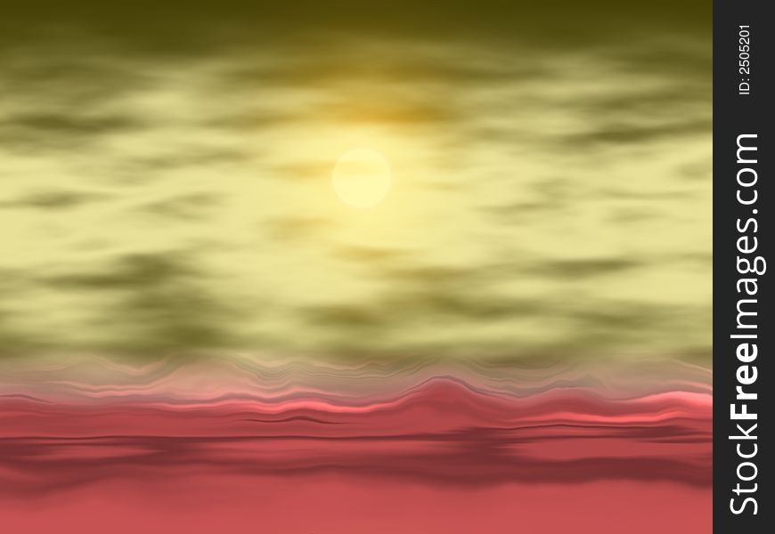 Abstract landscape with sun behind the clouds
