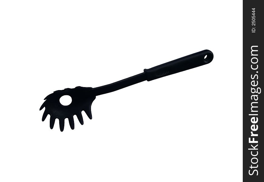 A black spaghetti ladle you can find in most kitchens.