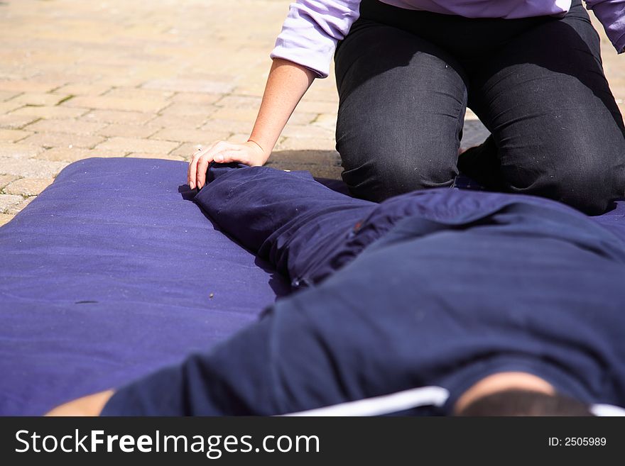 Foot and leg stretch as part of a Thai body massage