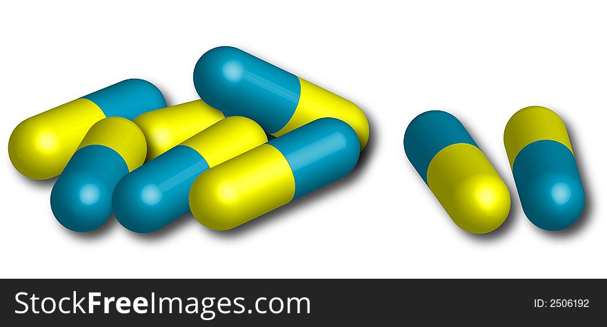 Color capsules with a medicine on a white background. Color capsules with a medicine on a white background