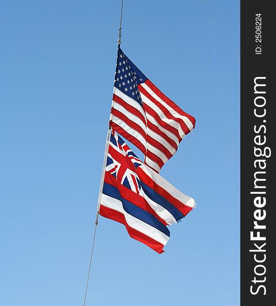 Two flags flying, Hawaii, USA. Two flags flying, Hawaii, USA