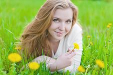 Girl On Dandelion Royalty Free Stock Photo Girl On Dandelion Royalty Free Stock Photo