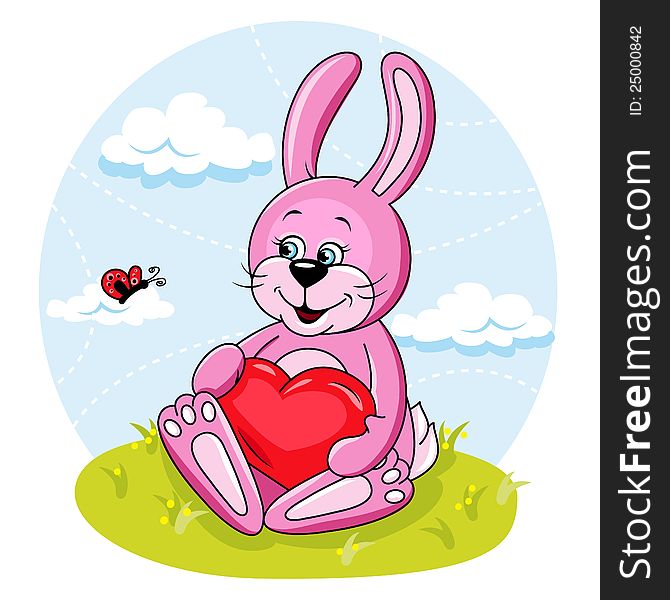 Cute cartoon vector illustration of Bunny with heart.