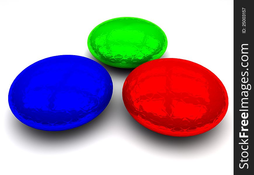 Three textured beads that is colored red blue and green. Three textured beads that is colored red blue and green