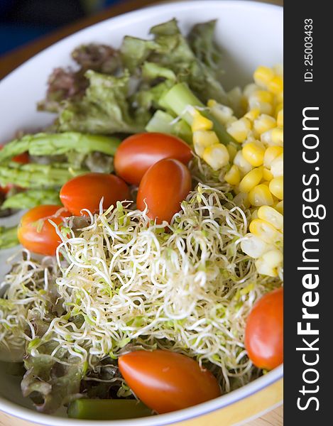 Close up mixed salad in bowl. Close up mixed salad in bowl