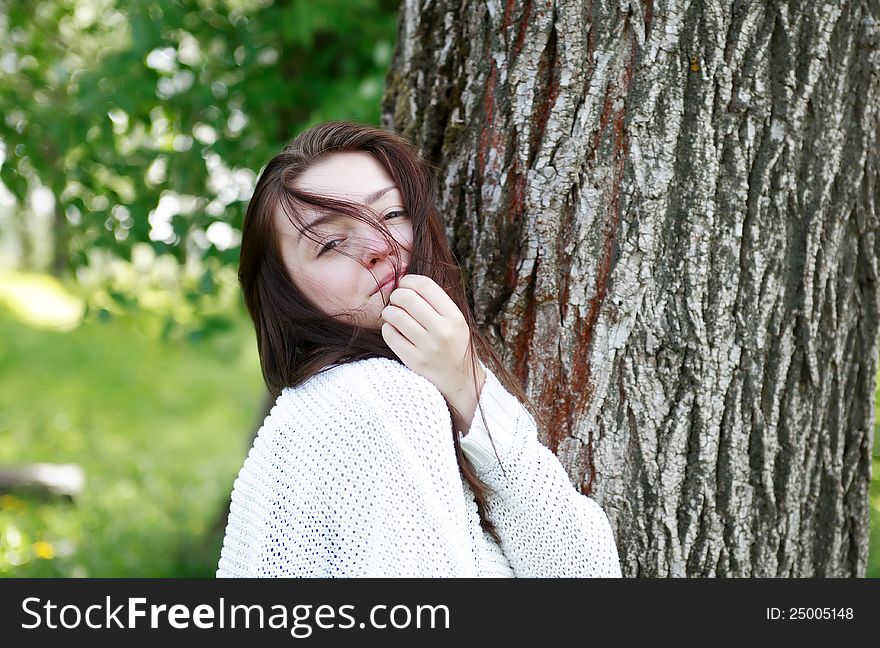 Portrait of beauty teenage girl near tree. Portrait of beauty teenage girl near tree