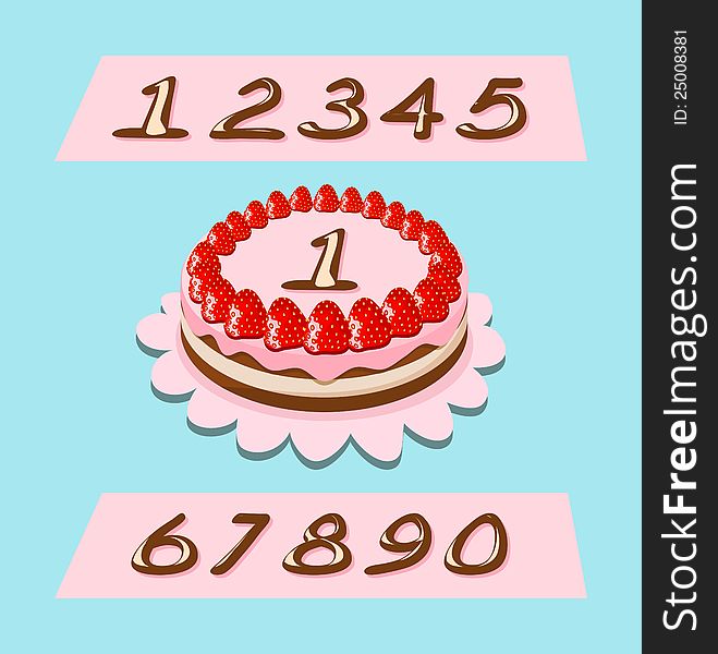 Birthday cake with strawberries, numbers can be replaced