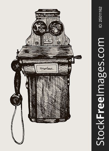 Vector vintage image of a phone on a gray background. Vector vintage image of a phone on a gray background