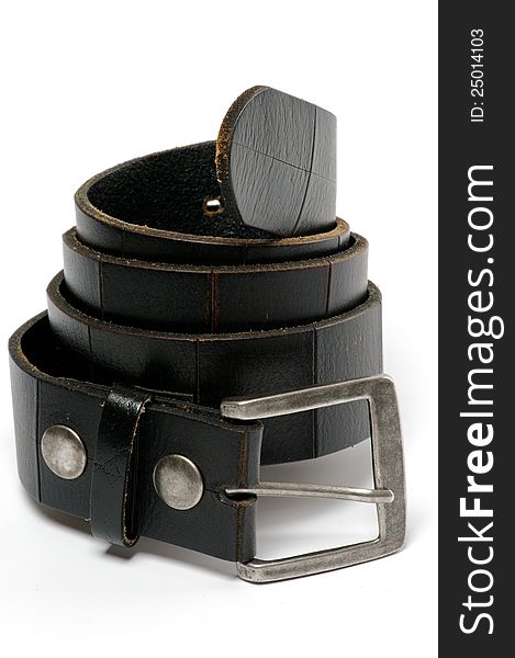 Black Leather 
belt isolated on white background. Black Leather 
belt isolated on white background