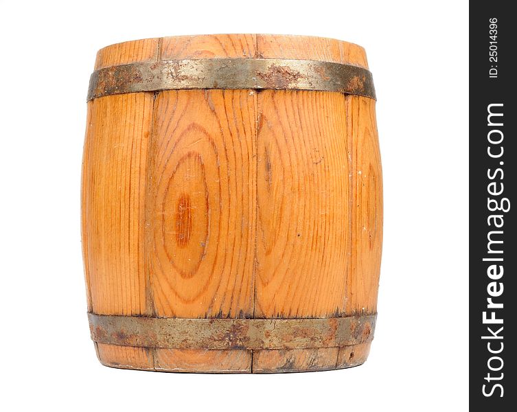 An old wooden barrel isolated on a white background