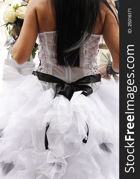 Image of  white and black  wedding dress