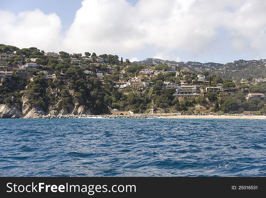 Spain. Costa Brava. Houses on the rocky coast.