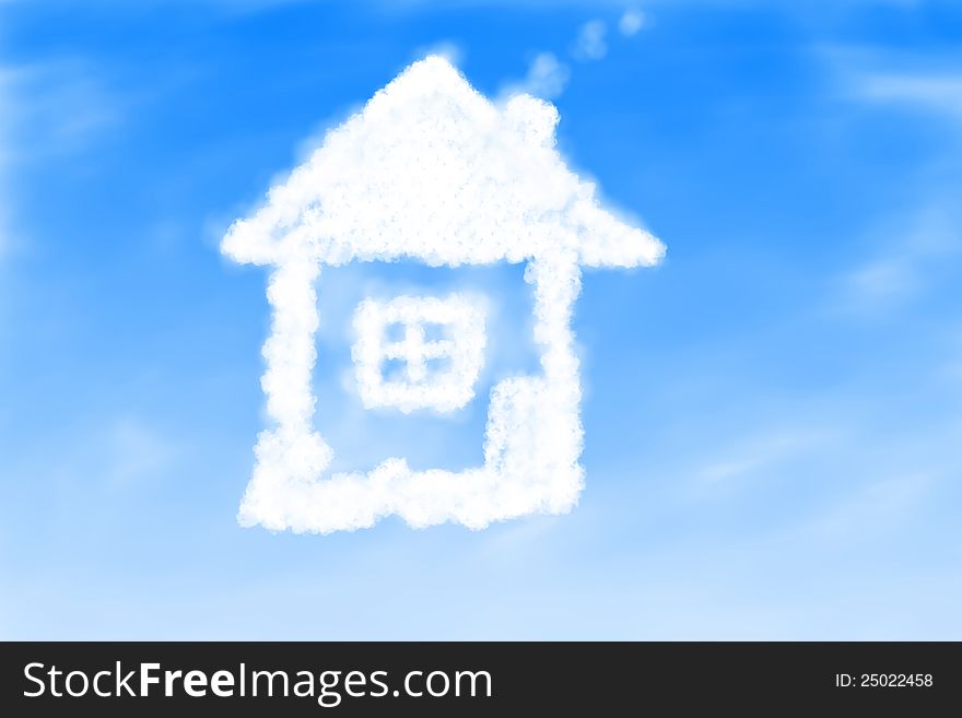 Illustration of small house from clouds background. Illustration of small house from clouds background