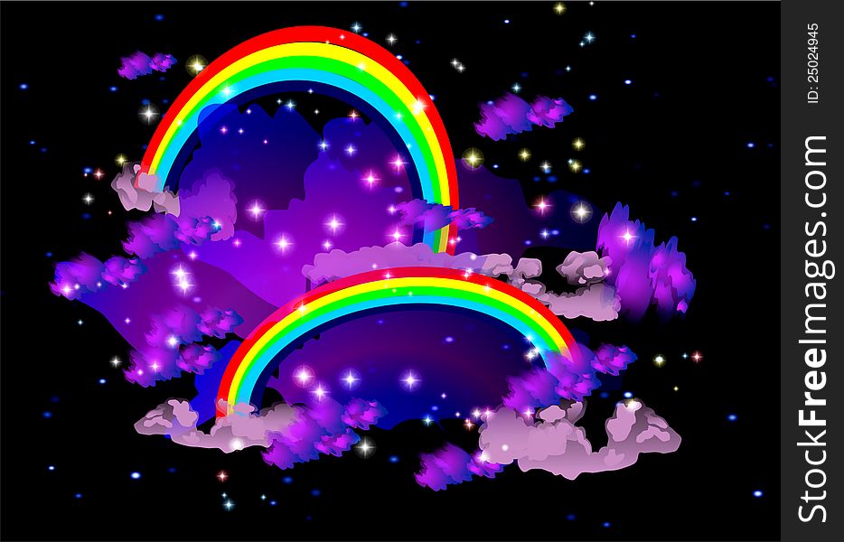 Two rainbows in the night sky