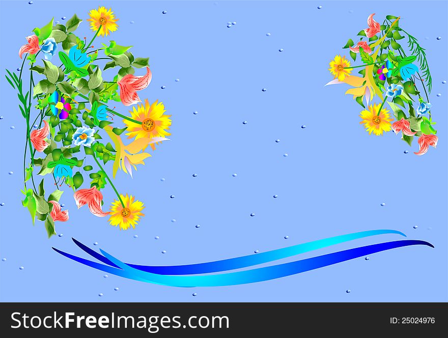 Colorful flowers on a blue background. Colorful flowers on a blue background