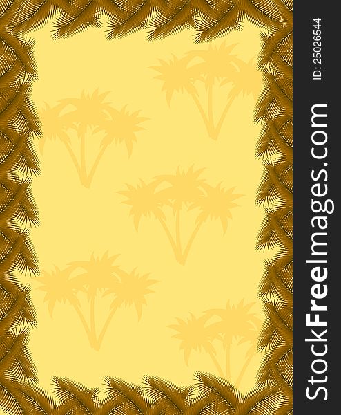 Frame of the dried palm leaves with background of palm silhouettes. Vector illustration on EPS 8. Frame of the dried palm leaves with background of palm silhouettes. Vector illustration on EPS 8