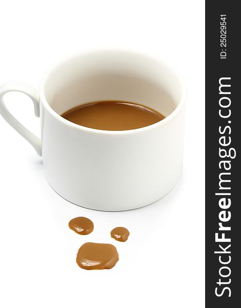 Drop of coffee on white background. Drop of coffee on white background