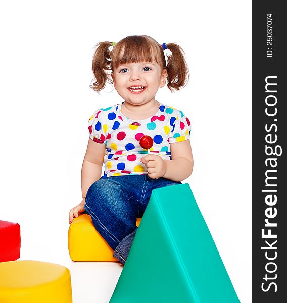 Foto-little girl holding candy, isolated