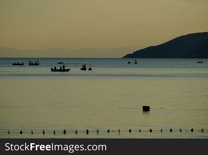 Sunrise over Marmara Sea in Bursa Gemlik Kumla Turkey in Summer 2022.