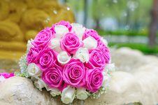 Flowers Roses Wedding Bouquet In Fountain Sprays Water Droplets Stock Photo