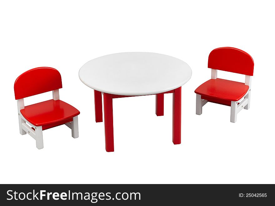 Small red desk and chairs for child