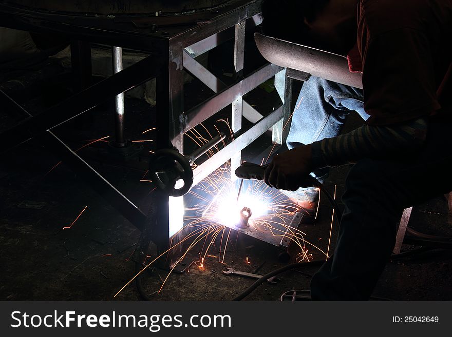 Sparks from welding, working with the heat.