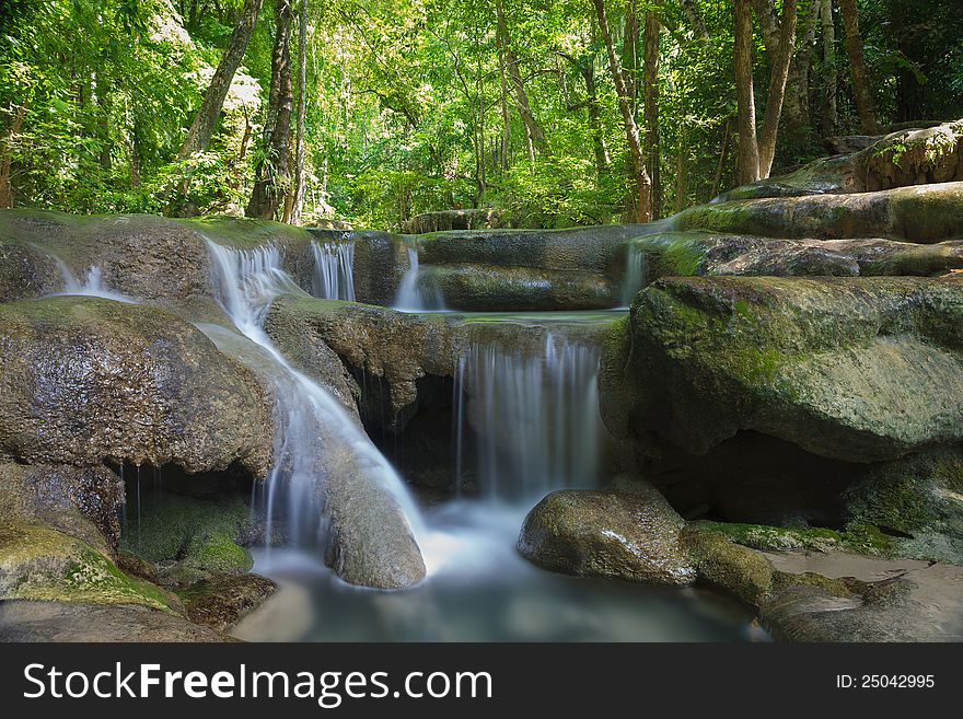 Deep forest Waterfall in Kanchanaburi, Thailand