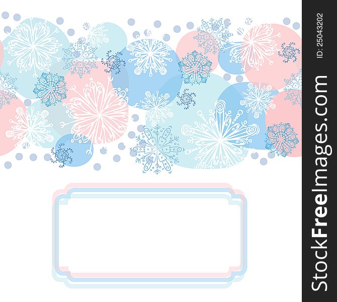 Vector seamless winter background with snowflakes and frame. Vector seamless winter background with snowflakes and frame