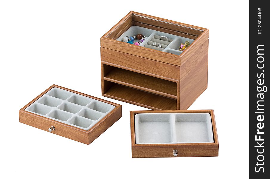 Beautiful wooden jewelry box with drawers
