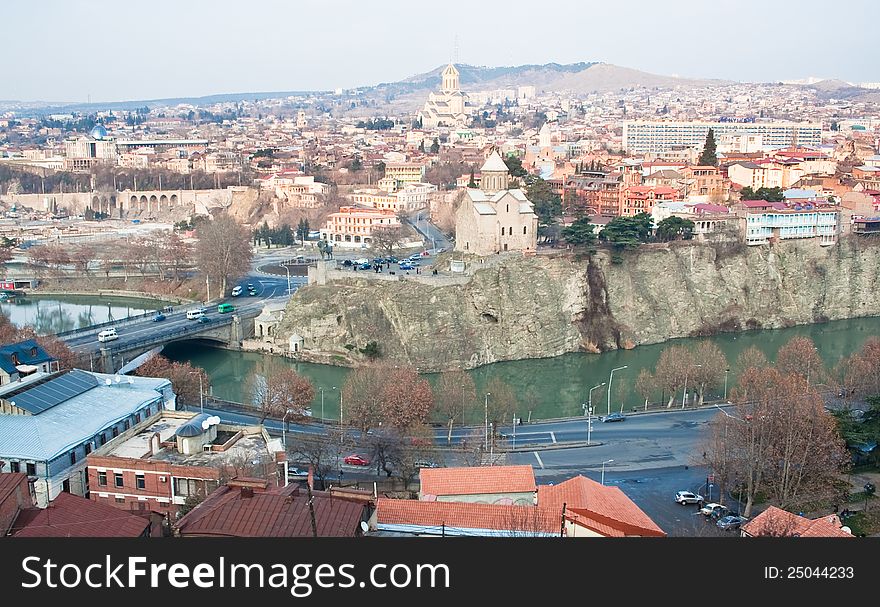 Panoramic view of Tbilisi city with medieval castle of Narikala , Republic of Georgia, Caucasus regionll. Panoramic view of Tbilisi city with medieval castle of Narikala , Republic of Georgia, Caucasus regionll