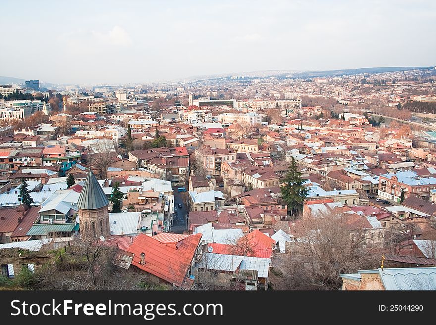 Panoramic view of Tbilisi city with medieval castle of Narikala , Republic of Georgia, Caucasus regionll. Panoramic view of Tbilisi city with medieval castle of Narikala , Republic of Georgia, Caucasus regionll