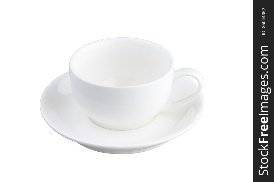 An empty white porcelain tea or coffee cup with causer. An empty white porcelain tea or coffee cup with causer