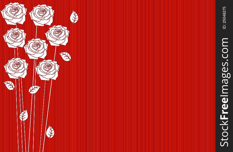 Abstract red background with roses and leaves