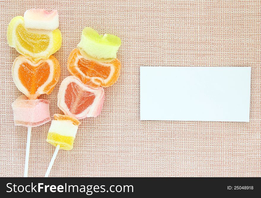 Colorful jelly candy stick and white paper label