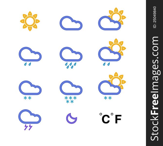 Vector color weather conditon icons collection, isolated