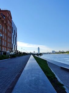 Embankment Of The River In The Early Morning, Yekaterinburg, Russia Royalty Free Stock Photography