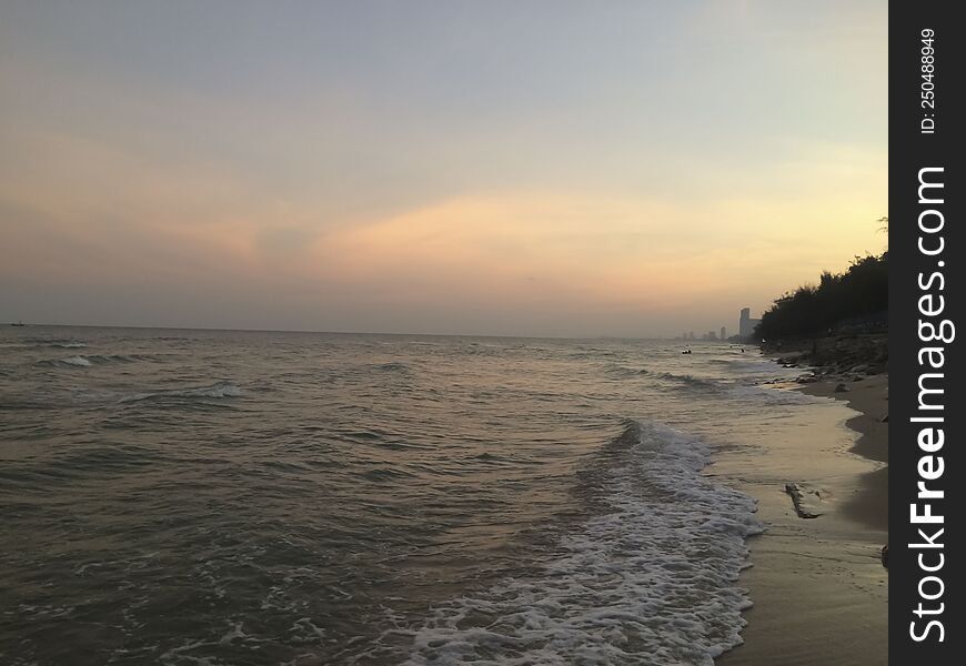 Sunset On The Seashore Of The Gulf Of Thailand