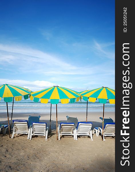 Beach chair. Sunbathing on the beach at the resort during the summer season looks