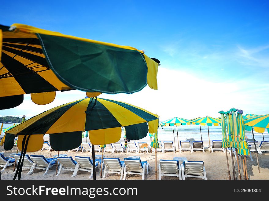 Colorful beach umbrella to shade the sun. For the rest