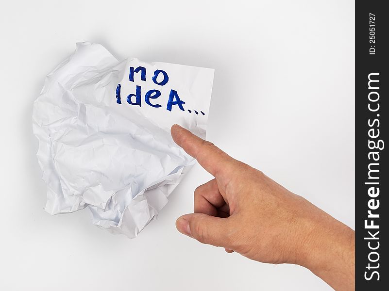 Rejected no idea concept with crumpled paper  on white background