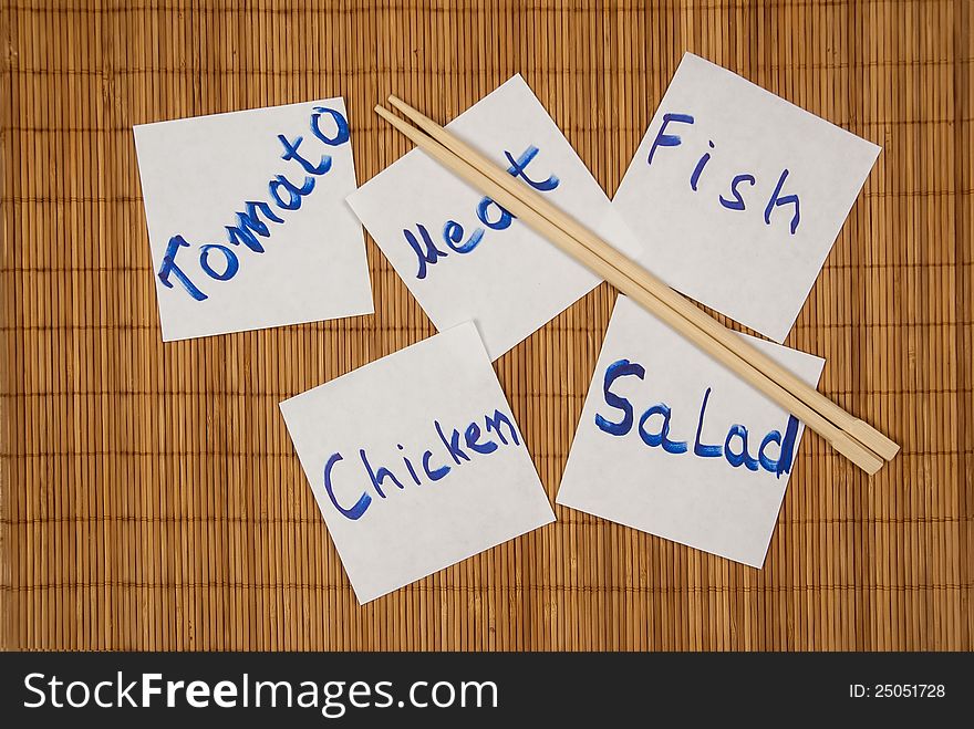 Set of post it notes with common phrases food