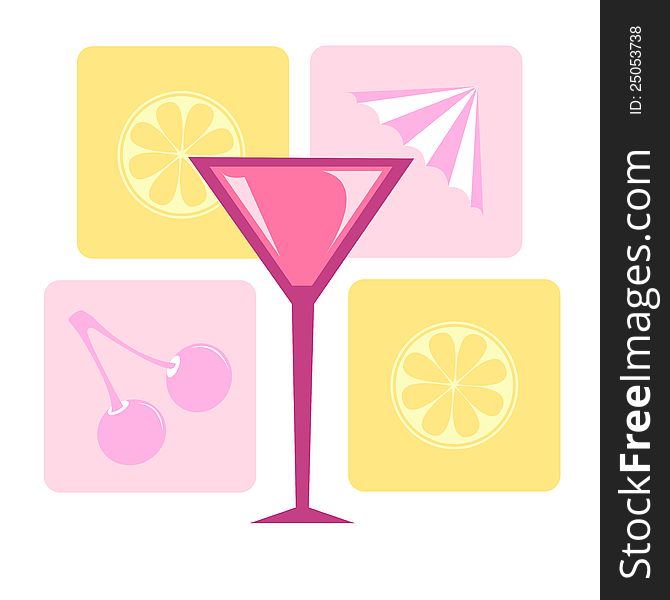 Illustrated cocktail on an abstract background. Illustrated cocktail on an abstract background